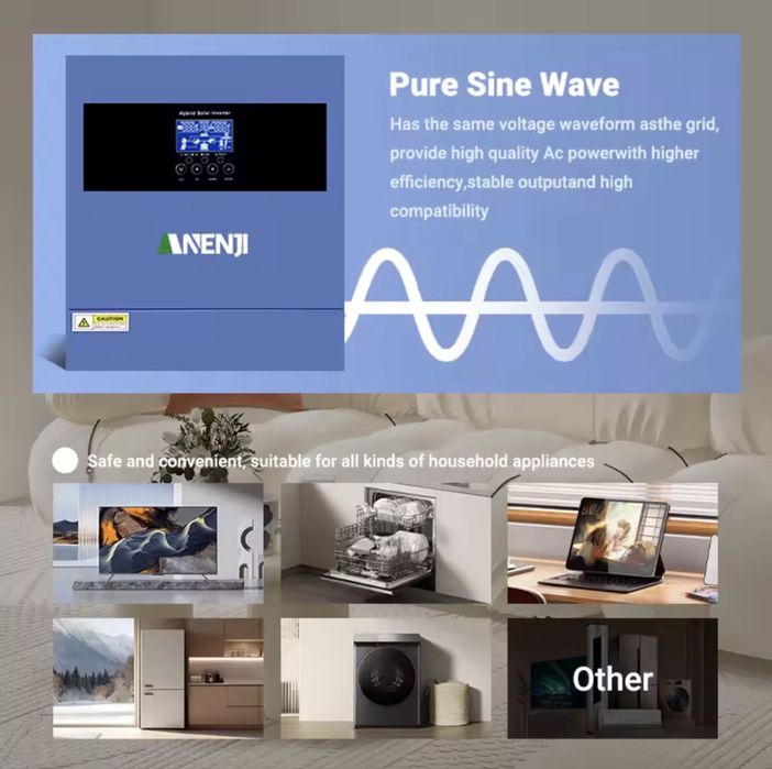 Anenji 24v 4000w гібридний інвертор