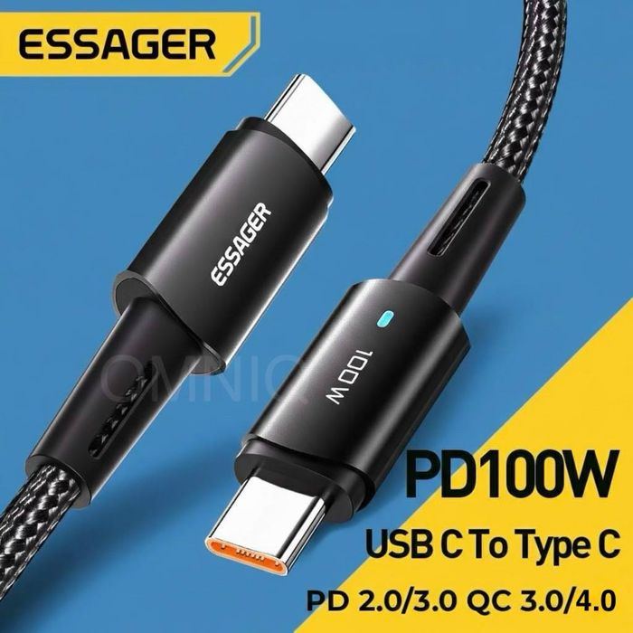 Кабель 60w 100w Essager Type C Швидка зарядка ноутбуків телефонів планшетів Power Delivery 2.0 3.0 для apple iphone samsung macbook Baseus Toocki