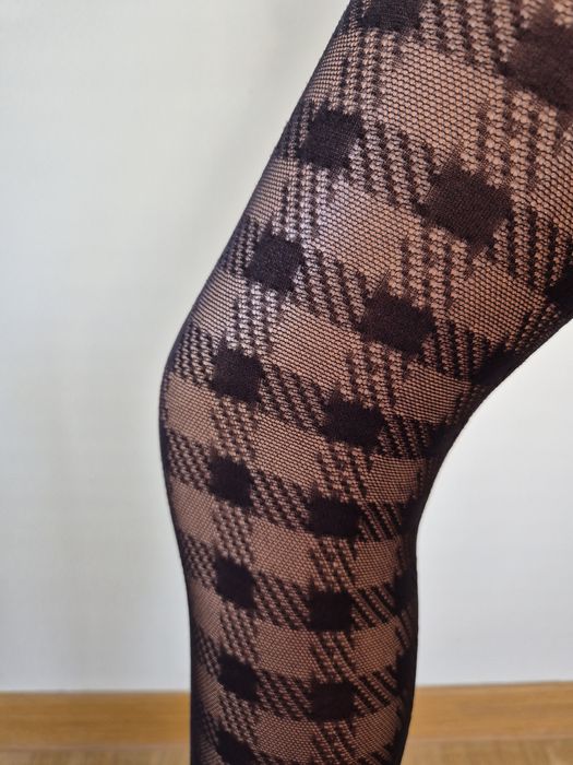 Rajstopy Calzedonia s/m m/l czarne w kratę kratka 30 den