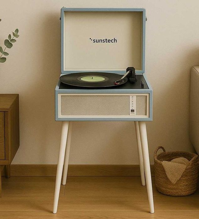 Вініловий програвач з ніжками Sunstech Funk Blue з Bluetooth, USB, FM