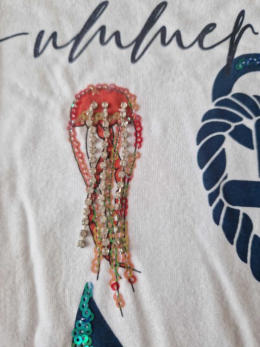 NOWY T-shirt Mohito biały morski kryształki cekiny rozm. M