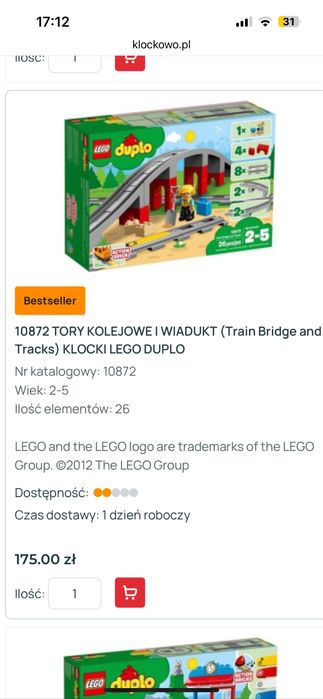 Lego duplo pociag parowy oraz lego duplo tory kolejowe i wiadukt