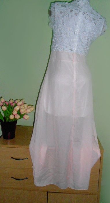 сукня  міді 44-46 розмір білий з персиковим мереживо