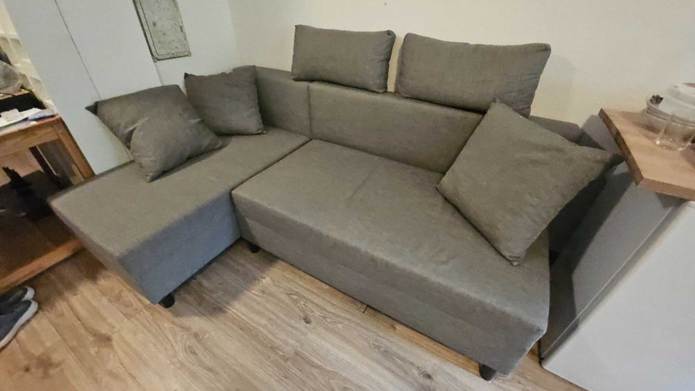 Ikea ÄLVDALEN Angsta 3-os sofa rozkładana z szezlongiem, szarobeżowy