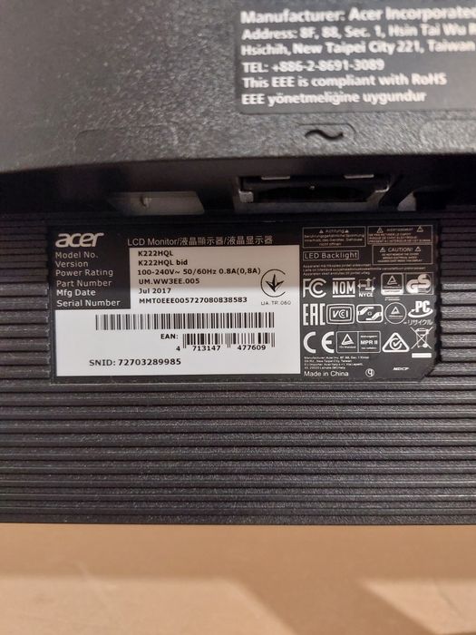 Монітор ACER K222HQL  HDMI  FullHD   LED