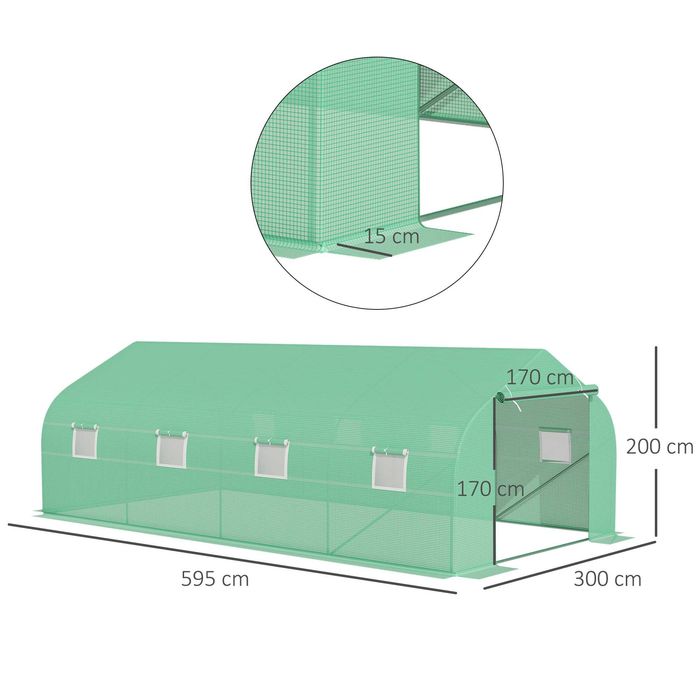 Túnel para cultivo 600x300x200 cm verde em aço e PE 18 m²