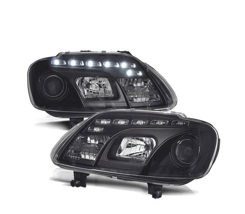 FAROIS FRONTAIS PARA VOLKSWAGEN VW CADDY 04-10 LUZ DIURNA FUNDO PRETO