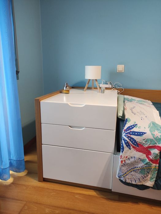 Cama solteiro + gavetão cama + móvel gavetas + 2 colchões s