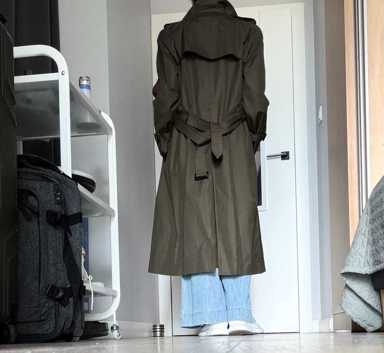 Płaszcz Massimo Dutti, długi trencz khaki, roz. L, stan idealny