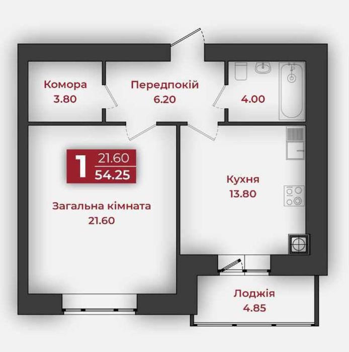 Продаж однокімнатної квартири 55 м2 5/10 пов Індив опал Новобудова №12682 - Вид 2