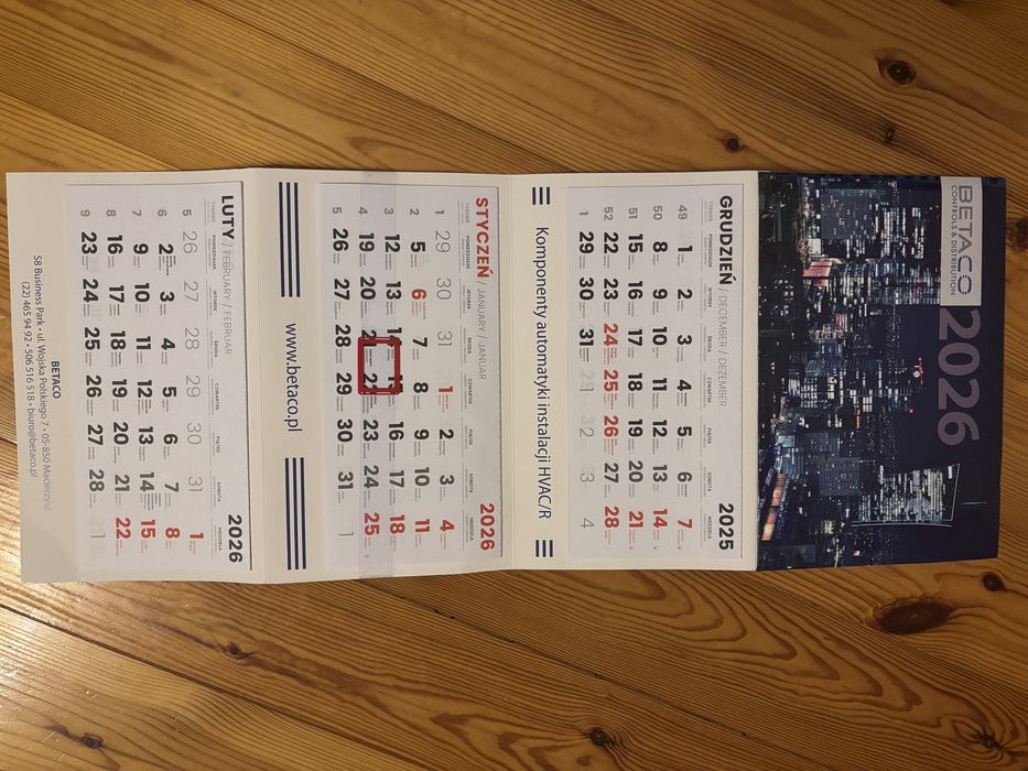 Kalendarz ścienny trójdzielny na 2026 rok