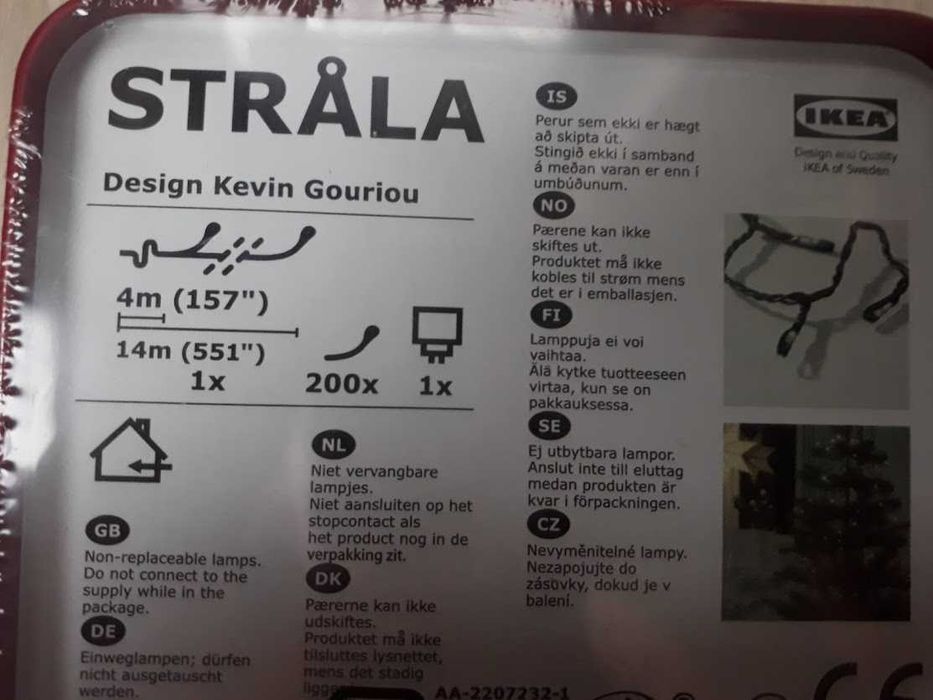IKEA łańcuch świetlny STRALA LED 200 lampek mini , na prąd + zasilacz