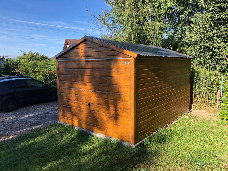 Garaż blaszany, 3x5, złoty dąb, profil zamknięty.