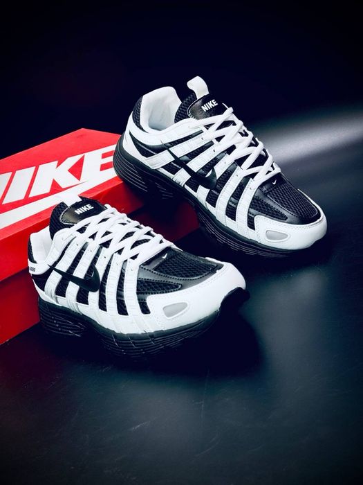 Черно белые мужские кросовки Летние красовки Найки лето Nike P 6000 натуральная кожа Продуваемая сетка Кросовки Nike P-6000