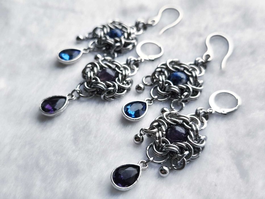 Kolczyki chainmaille CIEMNY AMETYST gothic elf stal chirurgiczna