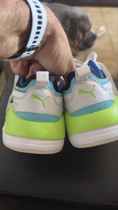 Tenis Puma Branco/Azul/Verde Neon