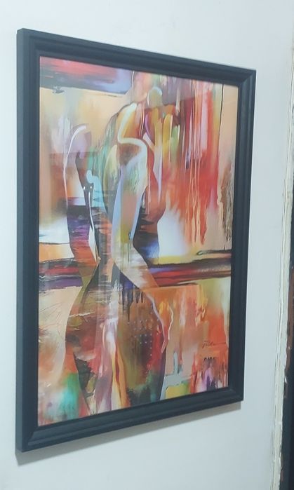 Quadro pintura tela tecido moldura mulher abstrata 57x77 cm