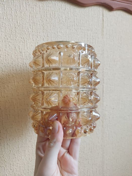 2szt PRL stary piękny klosz beżowy miodowy z wypustkami wys. 15cm