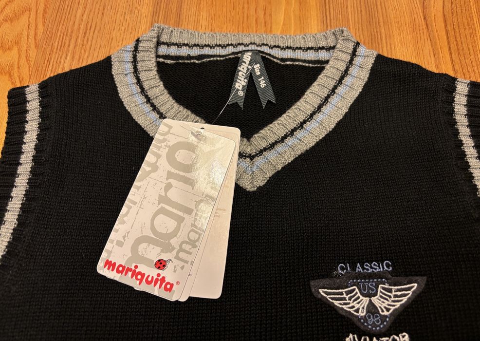 Kamizelka dzianinowa chłopięca 146 cm Mariquita nowa granatowa