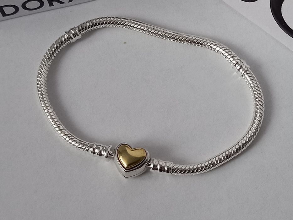 Pandora bransoletka modułowa serce złote logo 925srebro Nowa