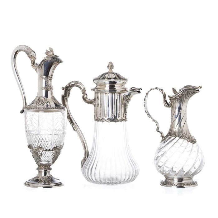 Jarro em Cristal com Tampa em Prata Antiga