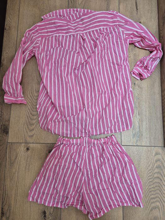 Emilie Atelier komplet bawełniany Faro koszula spodenki paski różowy S/M