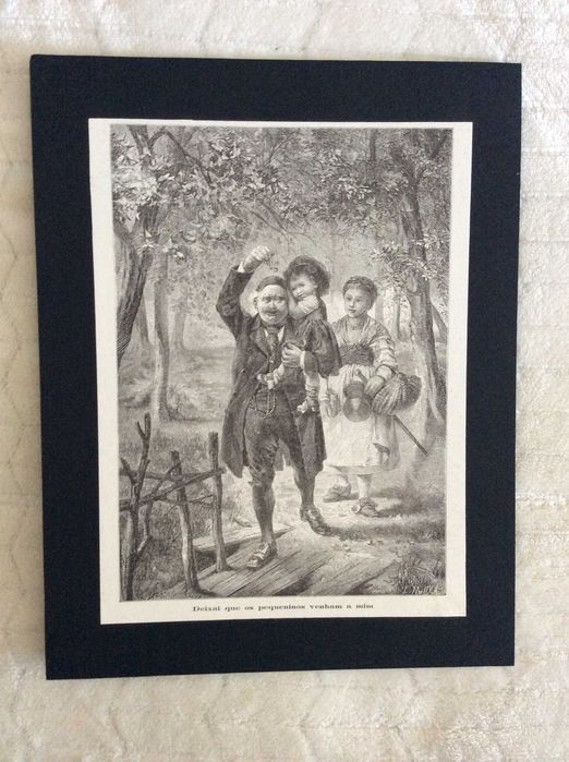 Deixai que os pequeninos venham a mim. Lindíssima xilogravura alemã  do final do séc. XIX.