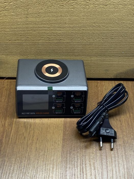 Зарядна станція PUSOKEI 140W USB-C 8 портів з бездротовою 15W