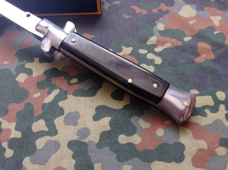 Туристичний складний викидний ніж стилет AKC Stiletto 440 Steinless Italy Black 25см,ніж для туризму з автоматичним пружиним викидом леза
