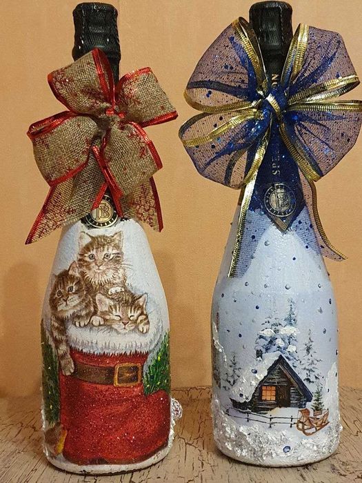 Декорированная бутылка к Новому году