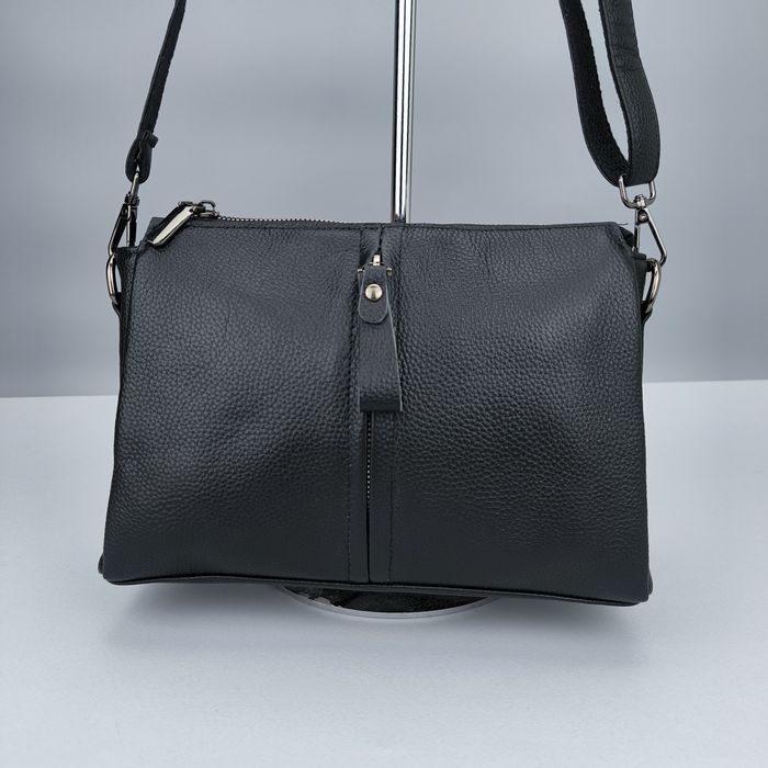 Сумка жіноча шкіряна кожаная черная через плече крлсм-боди кожа чорна