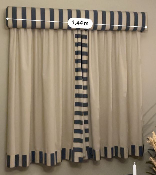 Sanefas riscas azul e cru
