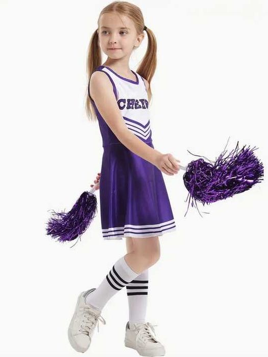 128 Strój cheerleaderki CHEERLEADERKA Cheers kostium sukienka pompony