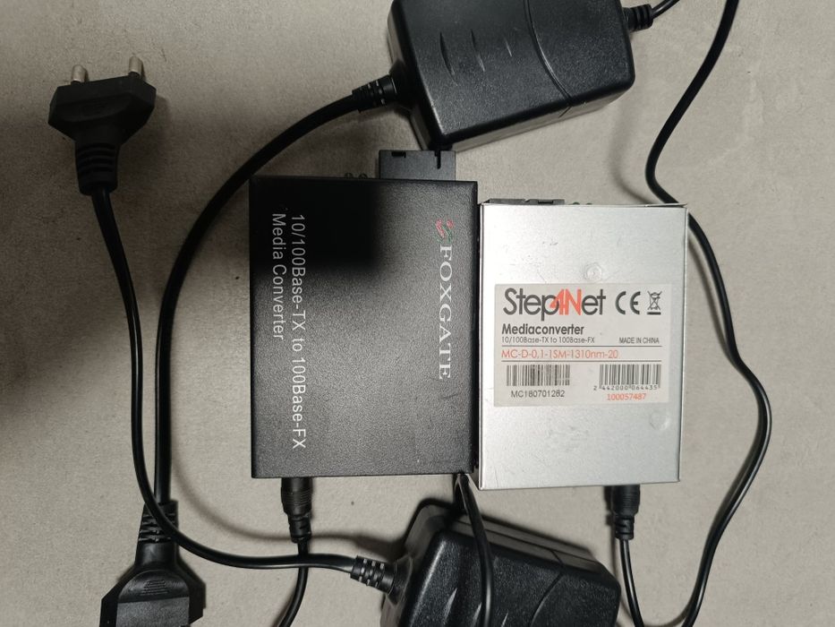 медиаконвертеры(2шт) FoxGate 10/100Base-TX to 100Base-FX.