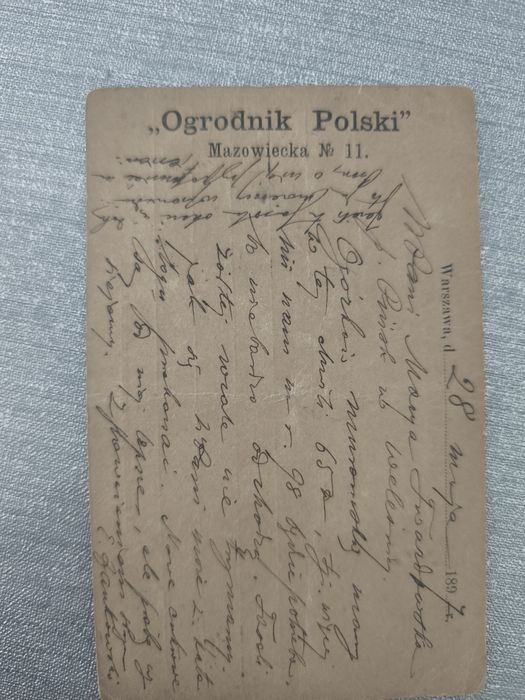 Pocztówka list 1892