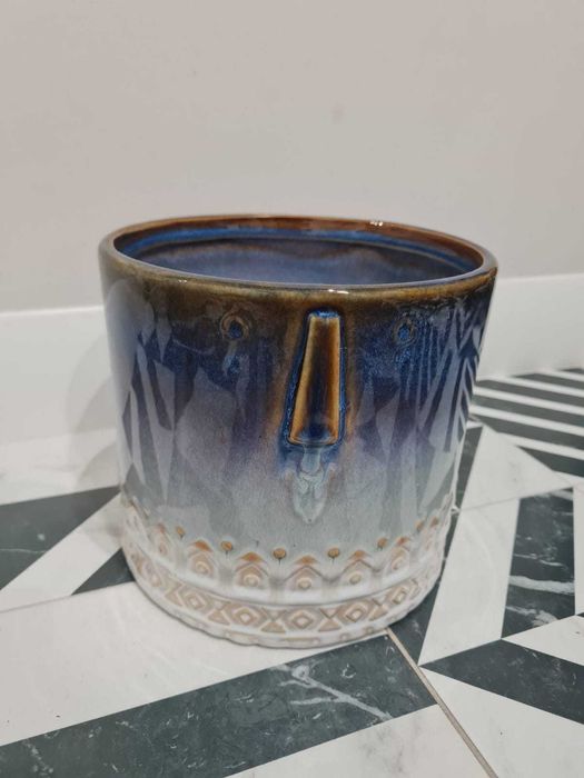 60% TANIEJ * OSŁONKA ceramiczna 15 x 14cm * twarz aztec głowa doniczka