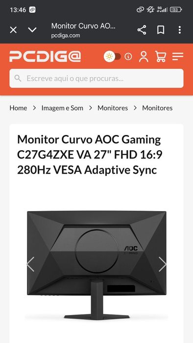 Monitor Curvo AOC Gaming C27G4ZXE VA 27" FHD 16:9 280Hz