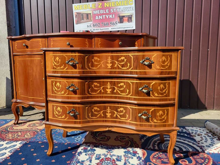 Stylowa komoda LUDWIKOWSKA chippendale z intarsją z Niemiec