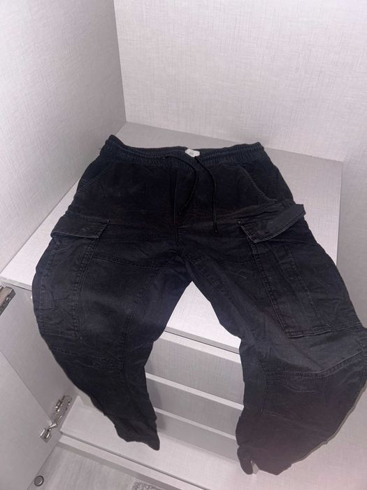 Calças Cargo H&M XS Preto Washed - Bom Estado