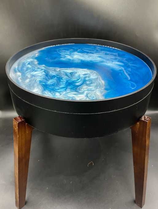 Stolik kawowy drewniany żywica epoksydowa 3w1 OKRĄGŁY 40 CM