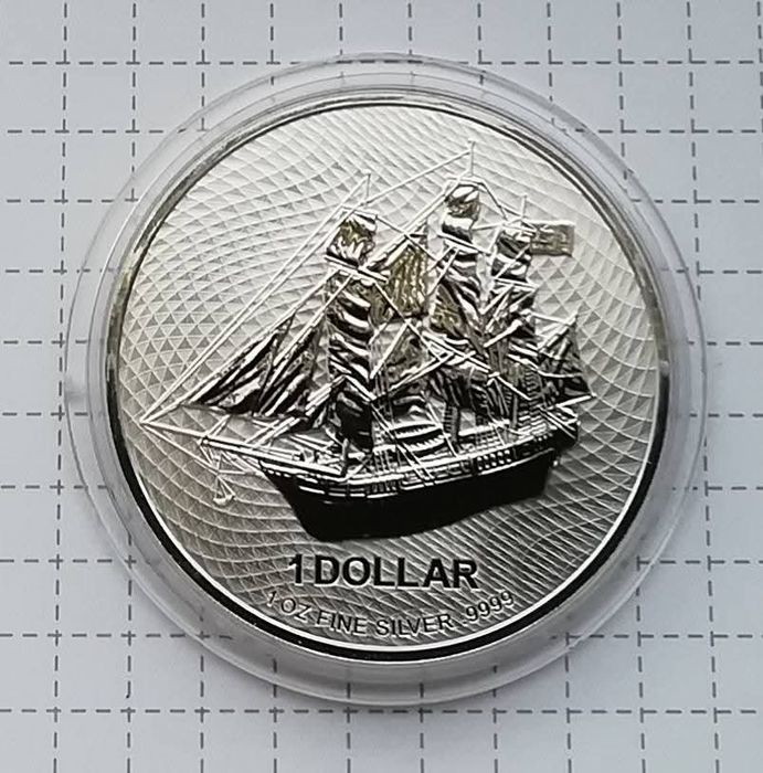 Острови Кука 1 долар 2021р. Корабель HMS Bounty. СРІБЛО. Унція.