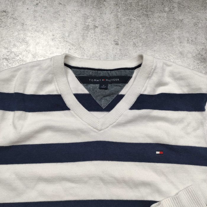 MĘSKI Elegancki Sweter Bawełna Marina TH Tommy Hilfiger Haft Paski
