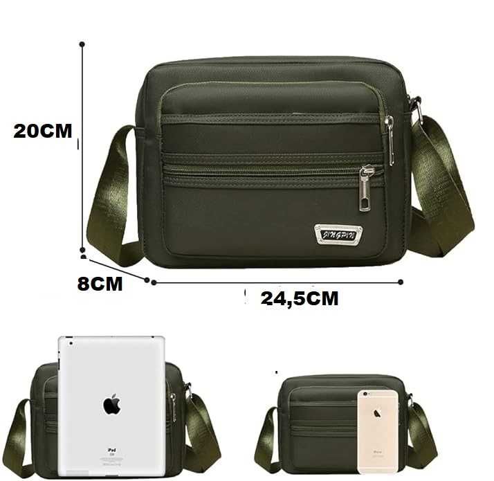 DM1 Męska Mała Torba Na Ramię Saszetka Do Pracy Dużo Kieszonek Khaki