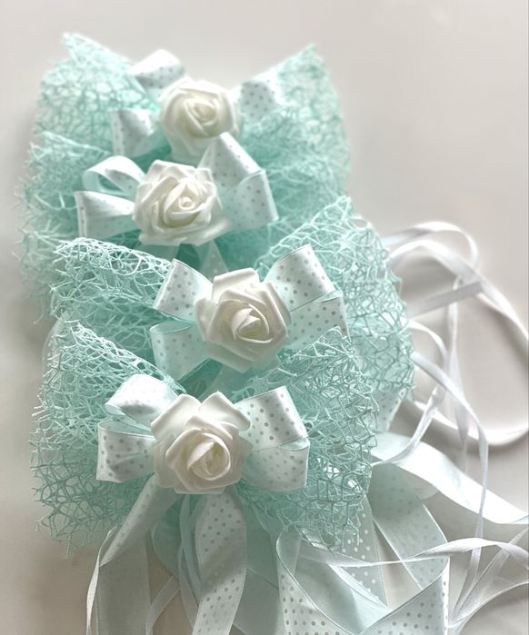 Dekoracje ślubne na auto Samochód Klamki 4 szt. Miętowe