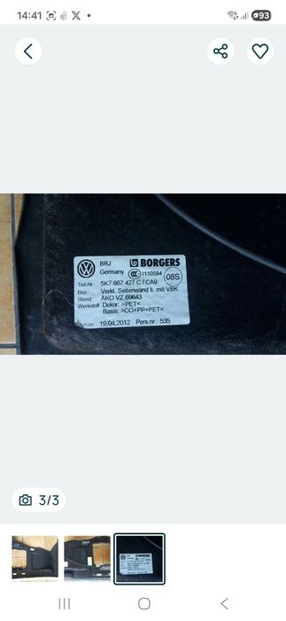 Boczek bagażnika vw golf6 cabrio