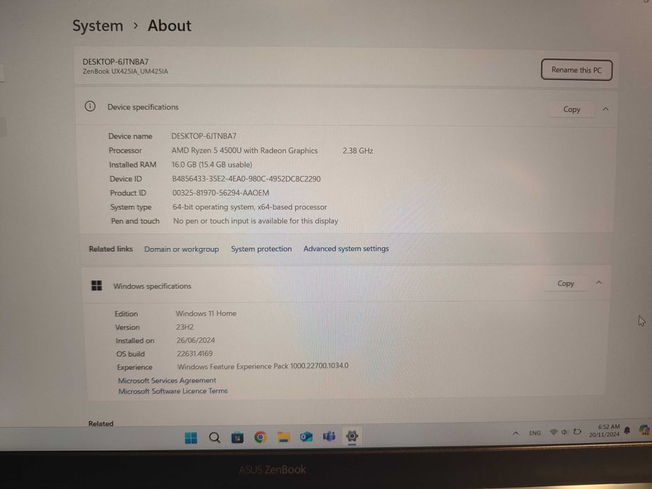 Asus ZenBook 14 AMD Ryzen 5 4500U / 16 GB RAM / 512 GB SSD