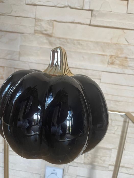 Piękna ozdobna dynia czarno-złota 10cm, glamour, ceramiczna