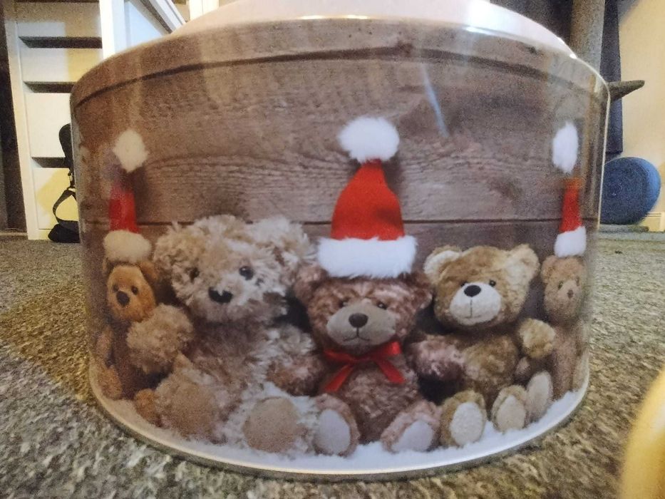 Zestaw 3 okrągłych puszek metalowe pudełka świąteczne z misiami