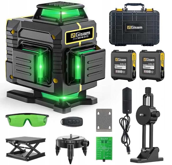 Zielony Laser Krzyżowy Gisam S1466 4D 16 Linii 360° Z Pilotem