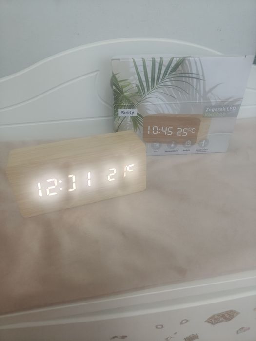 Zegar budzik Setty 10cm Zegarek Bamboo LED Termepratura